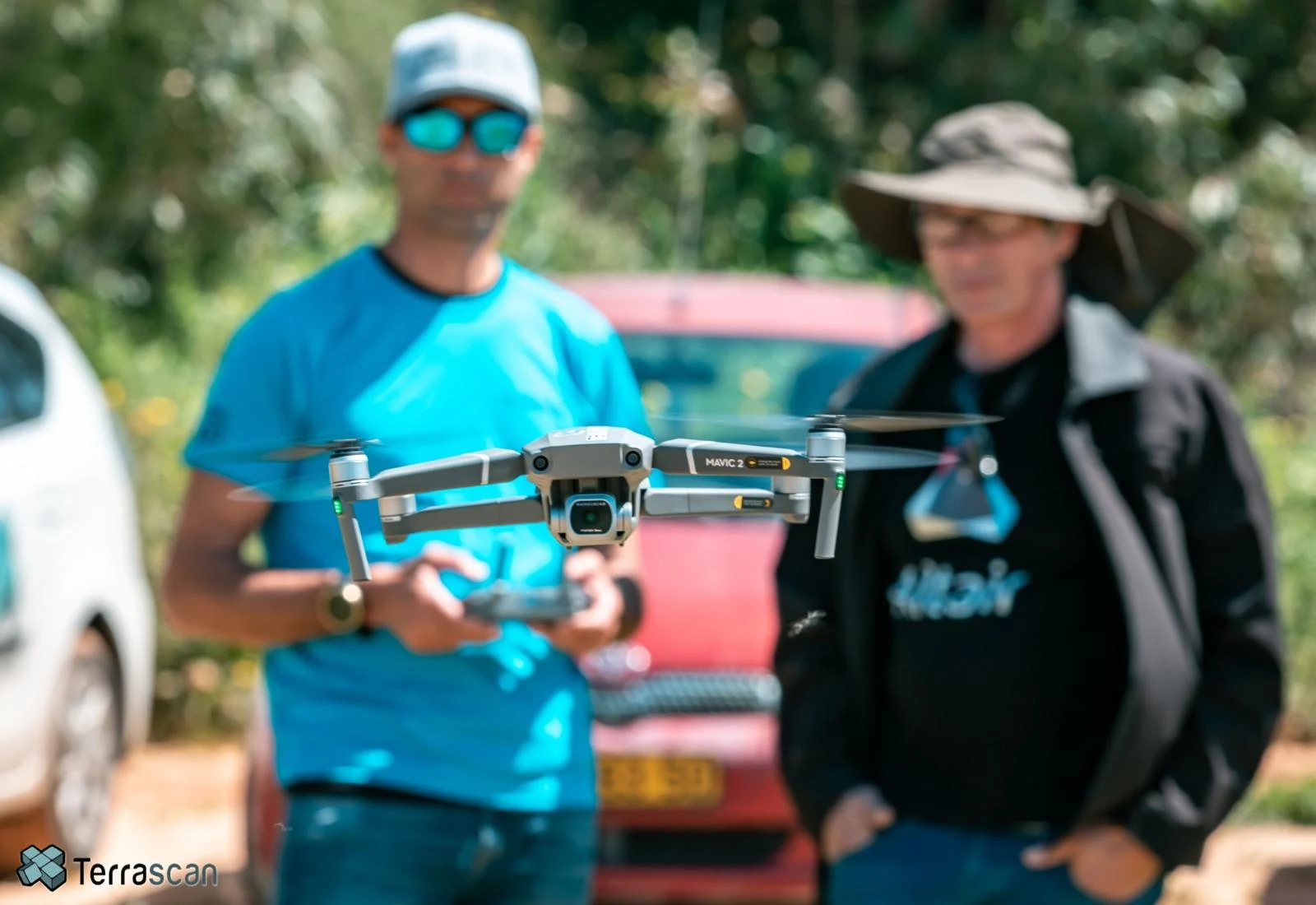 Terrascan drone operators during a field flight