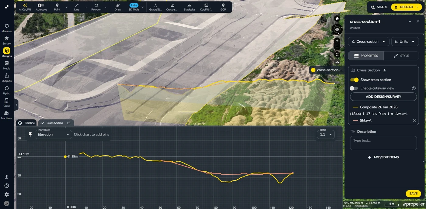 Cross-section and quantity analysis in Terrascan Labs Platform